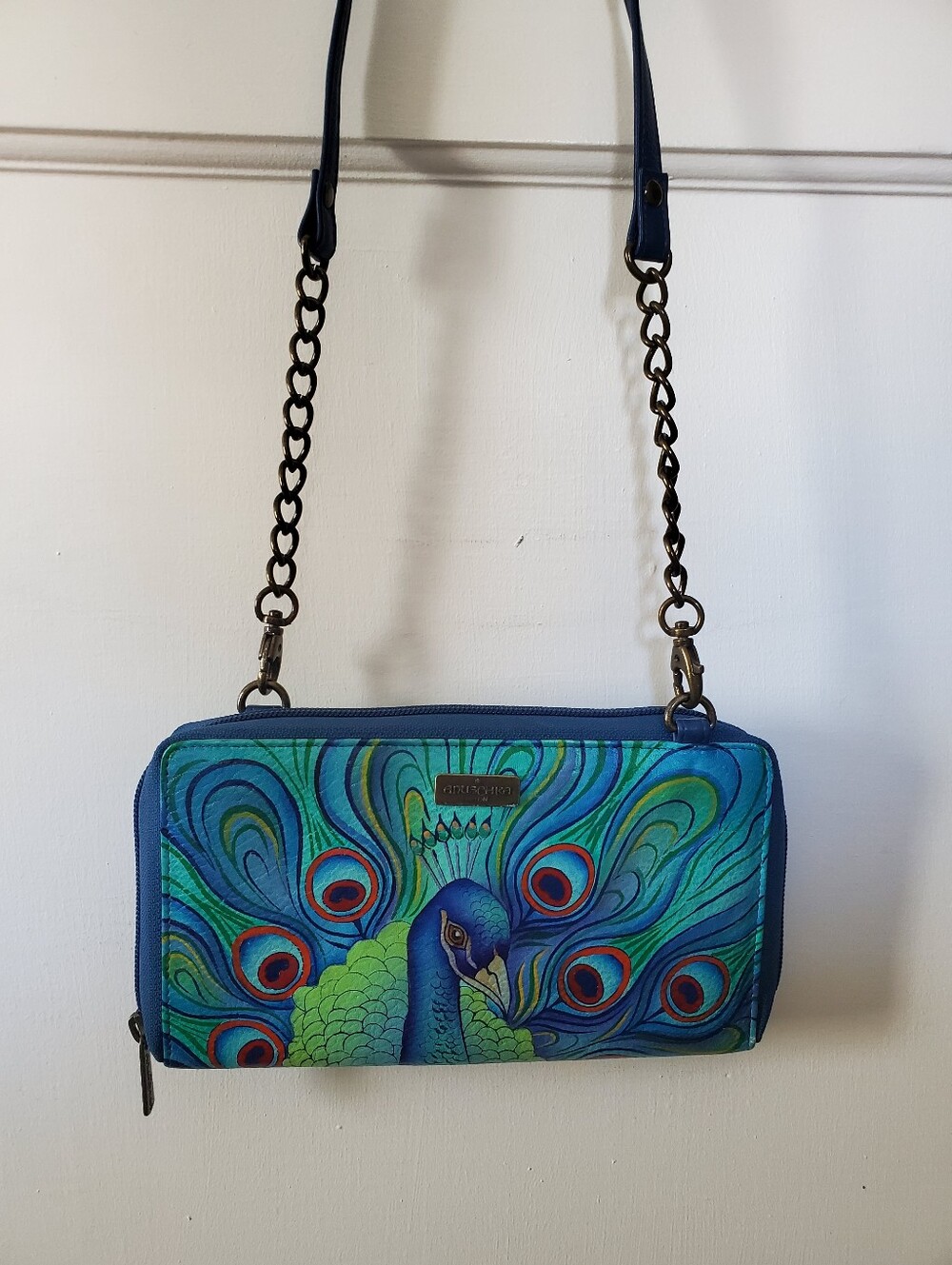 Rare Anuschka Peacock Crossbody Bag